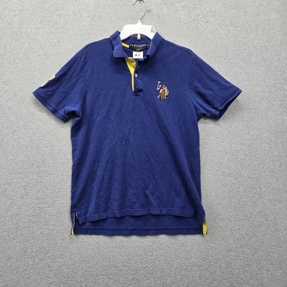 U.S. Polo Assn. Men Polo M Blue Embroidered Polo Player Logo Rugby Shirt